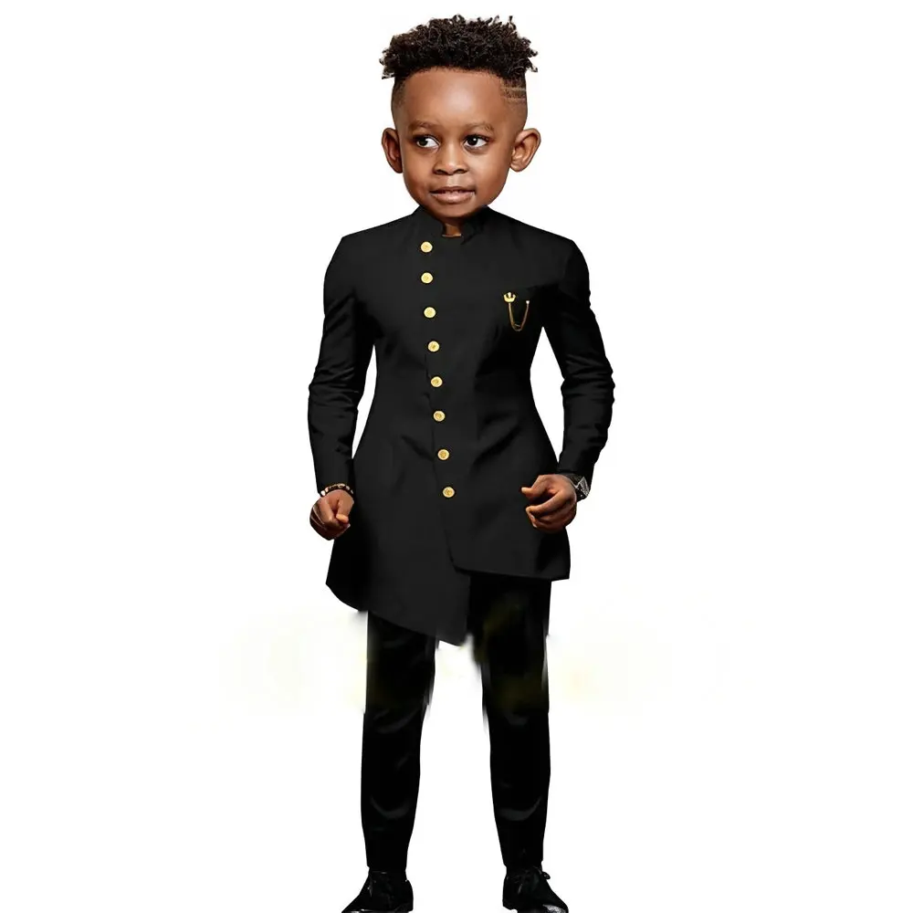 White Suit for Boys Wedding Tuxedo Indian Design Stand Collar 2 Pieces Slim Fit Kids Fashion Party Dress Child Clothes