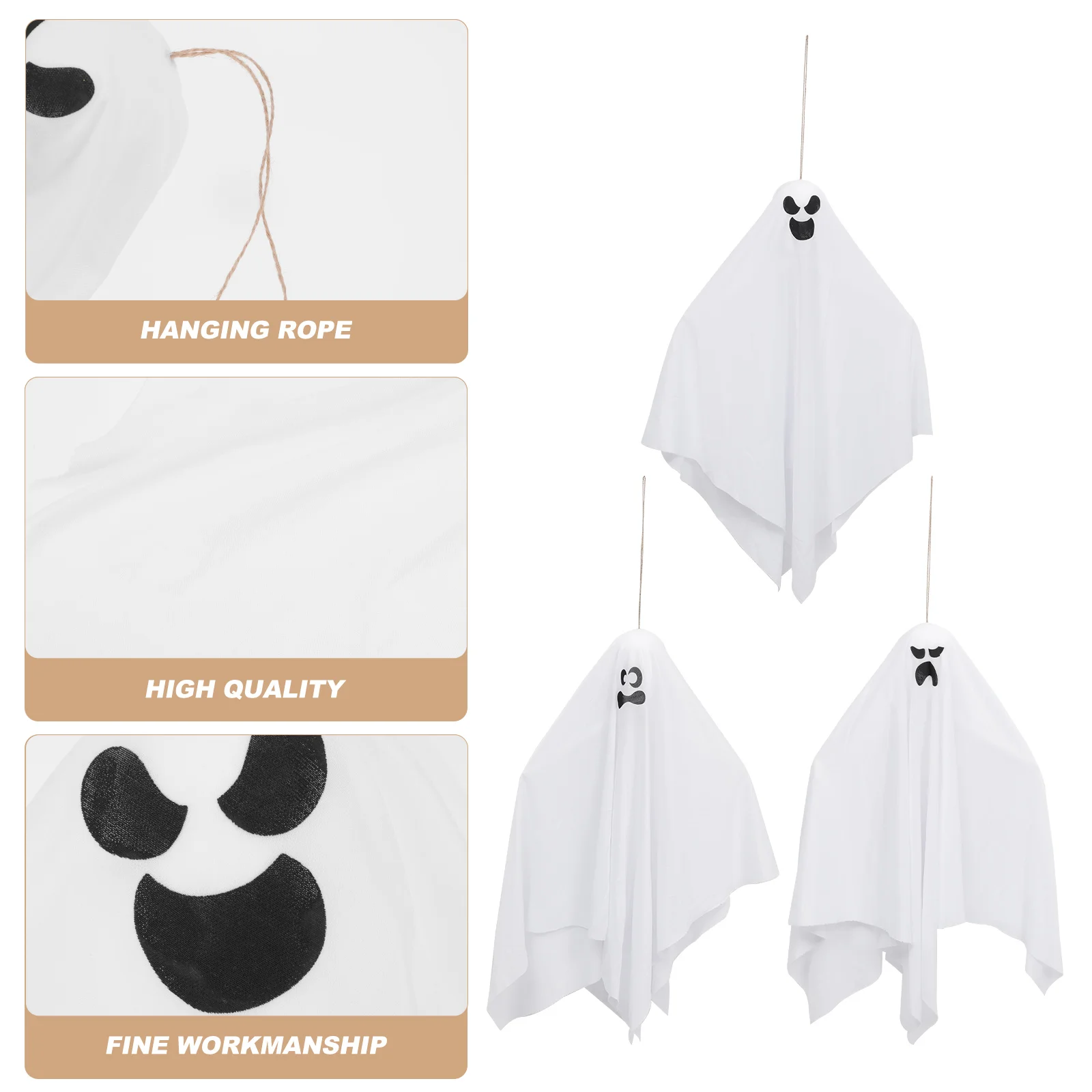 3 Pcs Hanging Ghost Halloween Pendant Outdoor Ornaments Decor Decorations Cloth Trick Prop