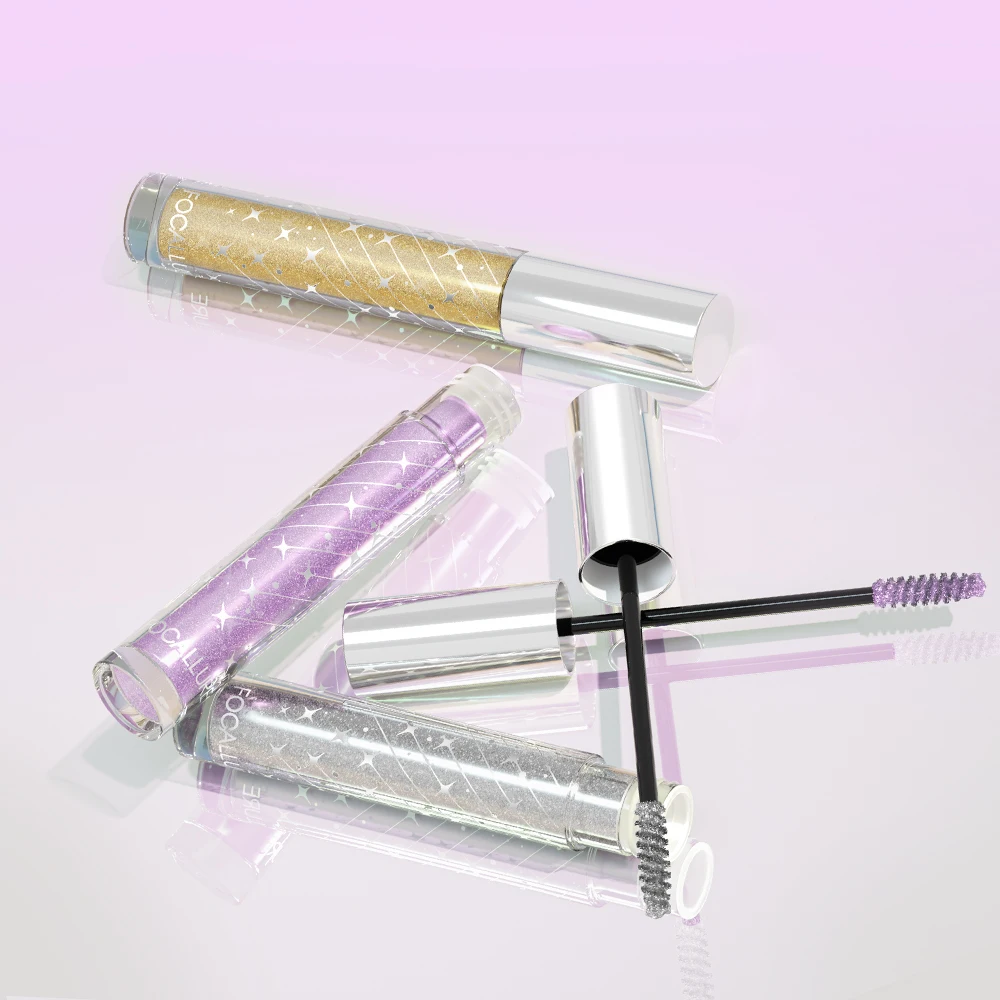 FOCALLURE Colorful Mascara Lasting Styling Diamond 4D Quick Dry Glitter Eyelashes Purple Silver Golden Mascara Makeup Cosmetics