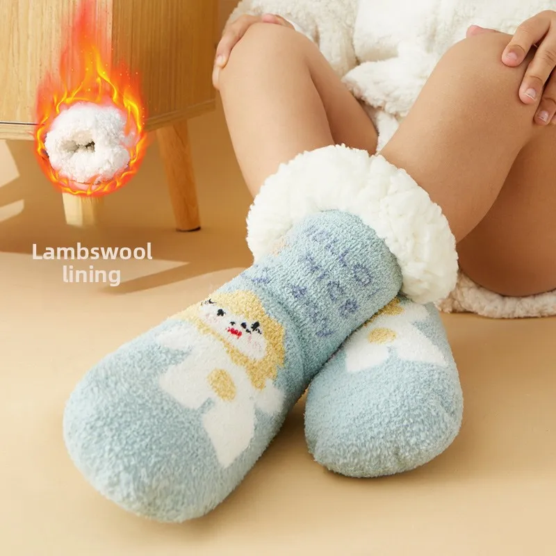 

Children's Socks Winter Thickened Fleece Baby Boys and Girls Tube Socks Indoor Lamb Fleece Floor Shoes and Socks Non-slip