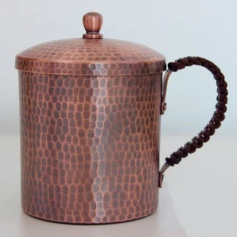 

Винтажная красная медная кофейная чашка, текстура молотка с гравировкой ручной работы с крышкой, пивная кружка 500 мл, чайная чашка с тканой ручкой, посуда