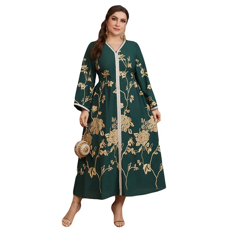 KYP90 Large Size Embroidered Dr Faionable Evening Gown Middle East Sle Cross-Border Long Robe for plus Size Women