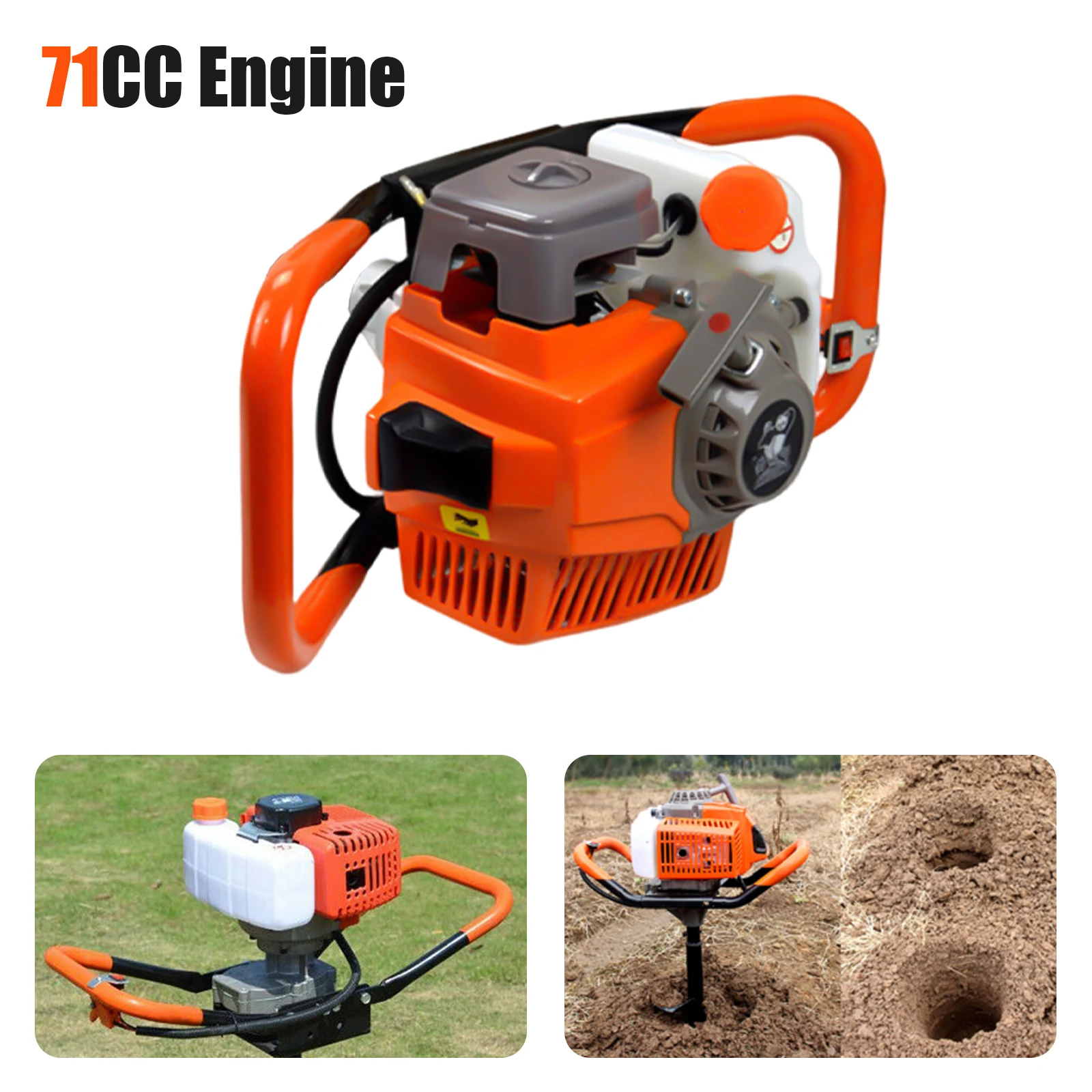 Post Hole Digger 2-Stroke 71CC Gasoline Earth Auger Borer 2.3kw Fence Ground Drill 0-300rpm for Installing Guardrails Railings