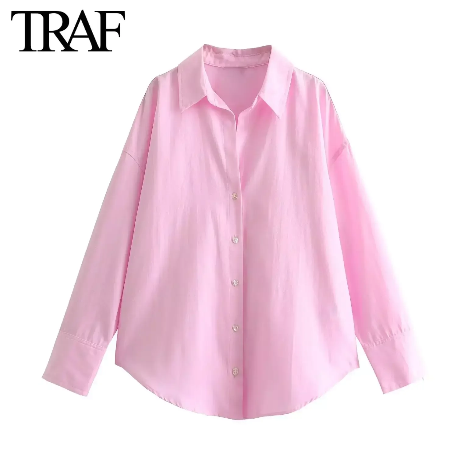 TRAF Women Fashion Long Sleeve Single-breasted Lapel Cotton Oxford Blouse Street Clothing Shirt Chic Ladies Crop Tops Mujer