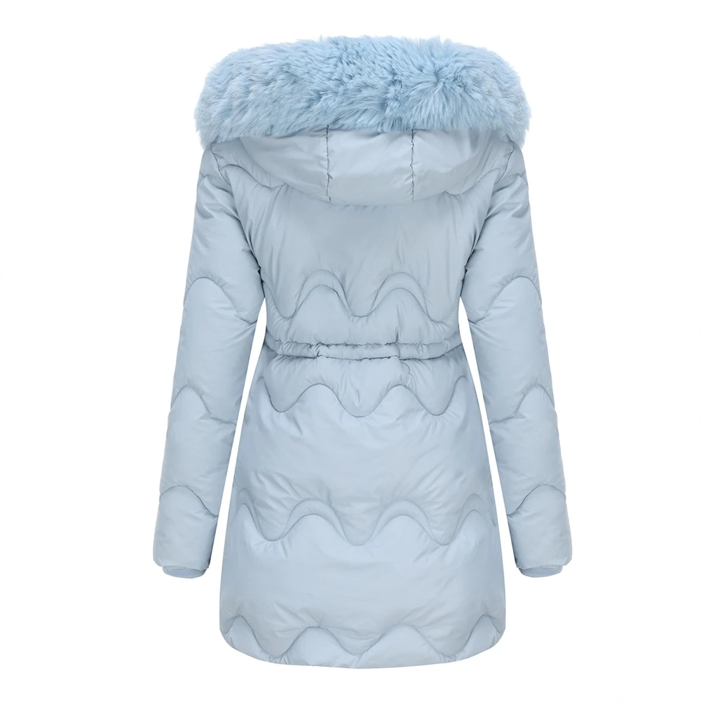 Women's Cotton-Padded Parka Coat Mid-Length Autumn Winter Warm Outerwear with Detachable Hat Wool Material