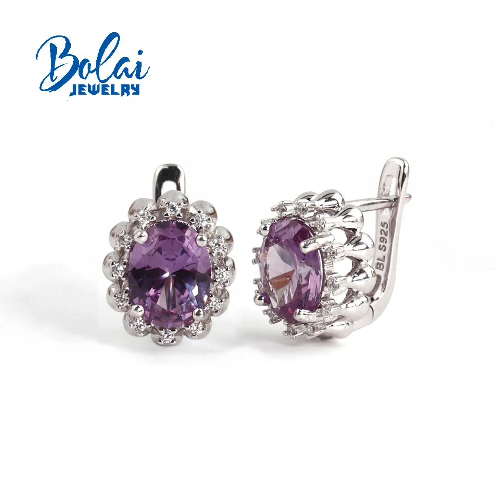 

Корона с дизайном из стерлингового серебра 925, меняющие цвет, синтетические Александр, нано-овальные серьги для женских повседневных сережек