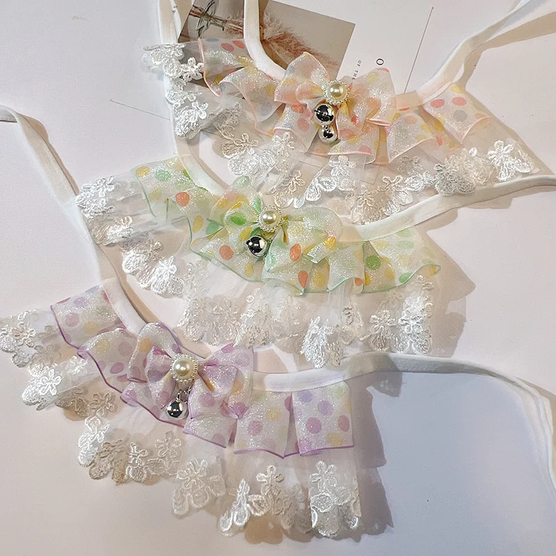 Cute Lace Bowknot Bell Collar for Cat Dog Neckerchief String Bib Necklace Kitten Puppy Necktie Neck Strap Scarf Accessory