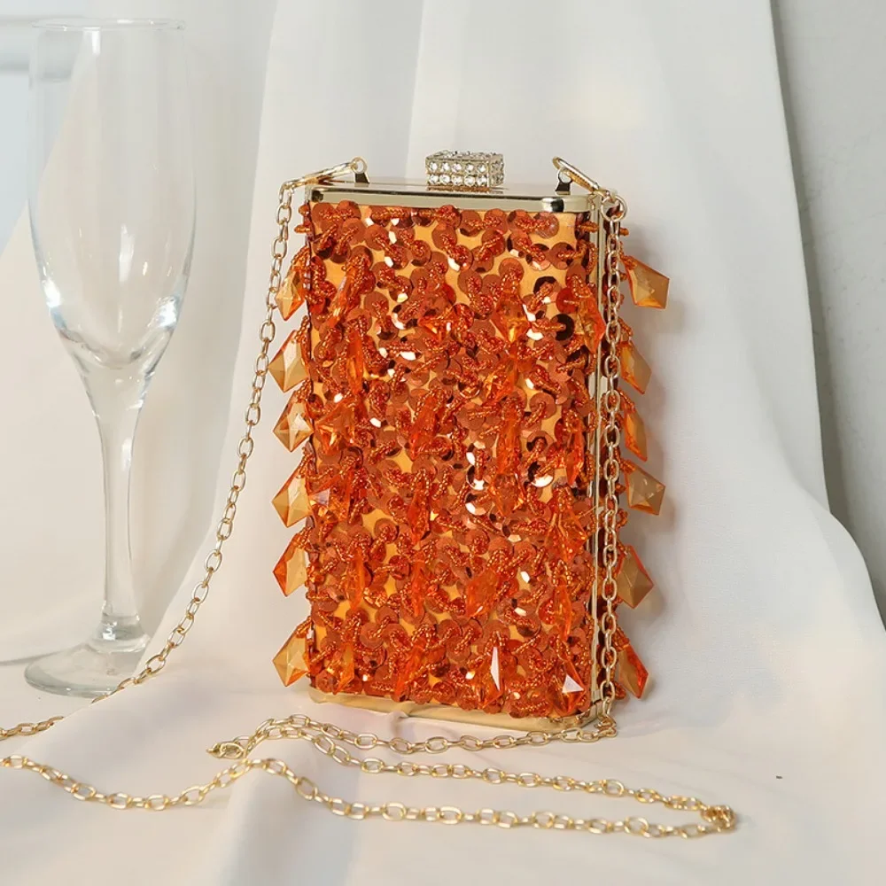 New Retro Handmade Beaded Embroidered Bag Beaded Dinnervertical Small Square Bag Banquet Dress Women's Handbag Party Gathering