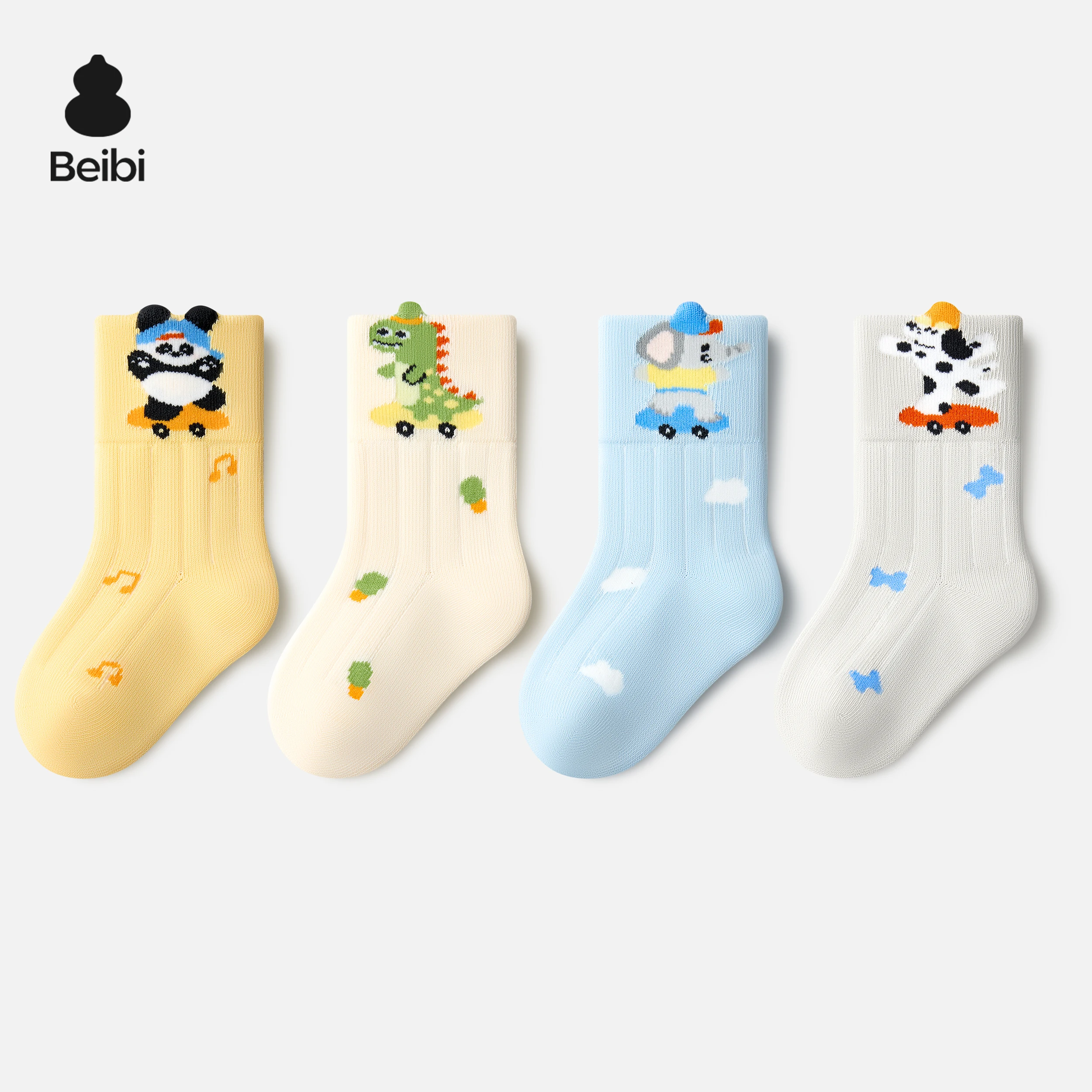 

Beibi 4-Pair Pack Boys' Cartoon Mid-Calf Socks Suitable for Spring, Autumn, and Winter For Children Aged 0-6 Years