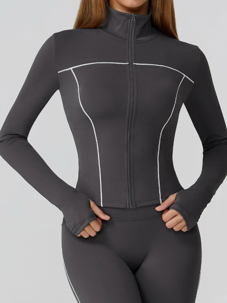 女性フリース裏地カラーブロックヨガジャケットジッパー防風ランニングアウトドアスポーツコートジムフィットネスワークアウトアクティブウェア