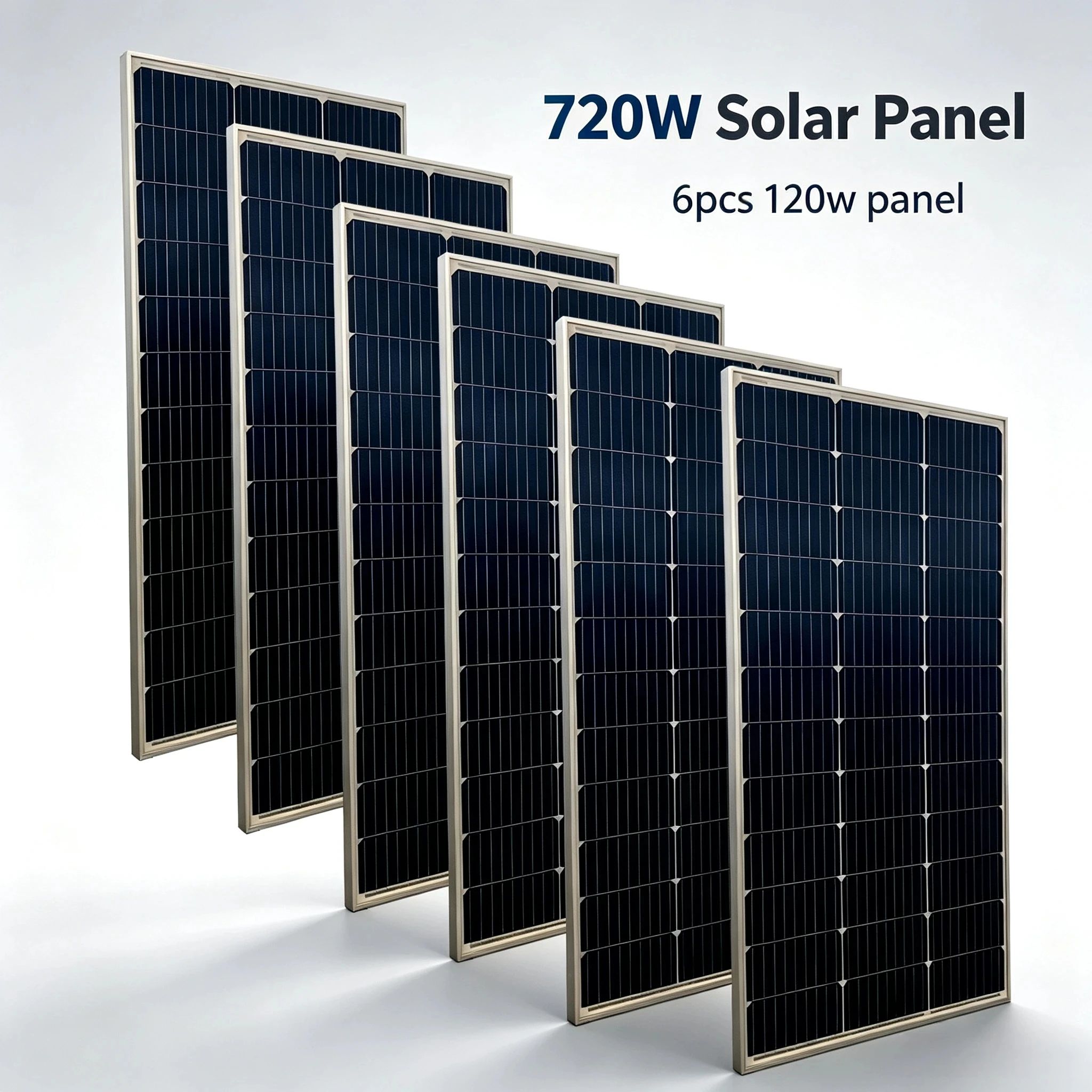 720W (6 Stück 120W) Temperglas-Solarpanel 18V Photovoltaik-Solarpanels für den Außenbereich, Solarladegerät, wasserdicht, langlebig, für Batterien, Camping, Wohnmobil, Dach