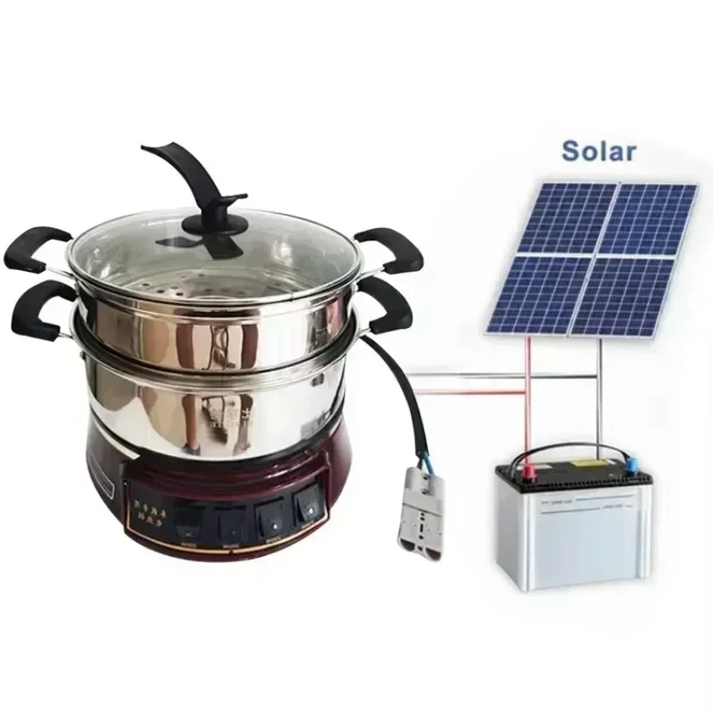 Portable 24V dual boiler 304 stainless steel 800 watt solar cell powered solar steamer cookware