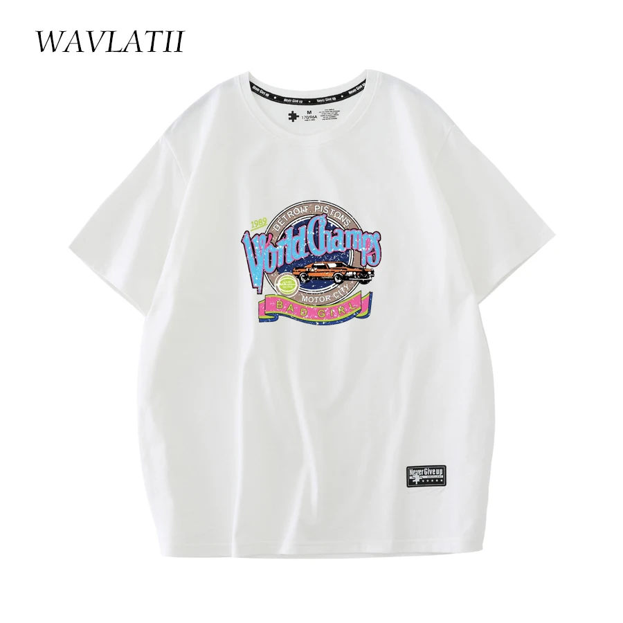 WAVLATII New Women Fashion Printed T Shirts Purple Cotton Casual Short Sleeve Tees for Female Streetwear Summer Tops WT2229