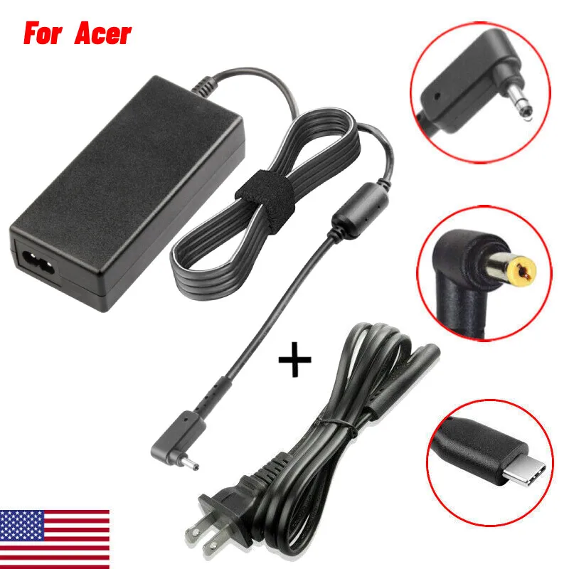 

65W 45W Laptop Monitor Charger AC Adapter Power Supply For Acer +US Cord Cable