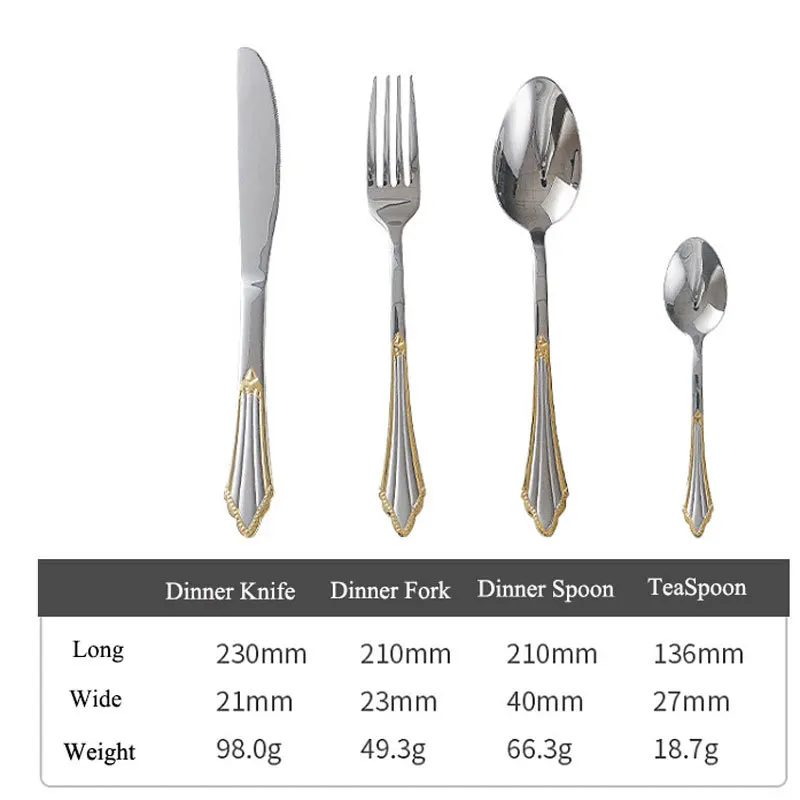 24Pcs/Set Dinnerware Flatware Set Luxury Cutlery Set Dinner Knife Fork Spoon Tableware Dining Dinner Set Western Food Restaurant