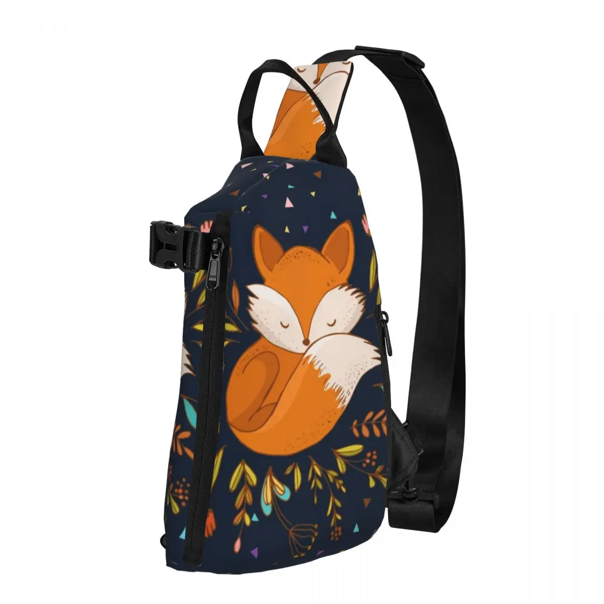 Cute Fox Flowers And Triangles Shoulder Bags Animal Running Chest Bag Men Travel Designer Sling Bag Retro Phone Small Bags