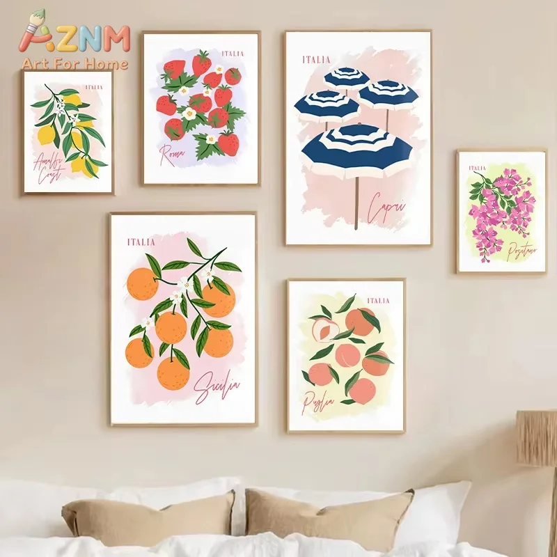 1PC Plant Poster Lemon Orange Bougainvillea Parasol Canvas Painting Wall Art Decoration Suitable for Restaurant Balcony