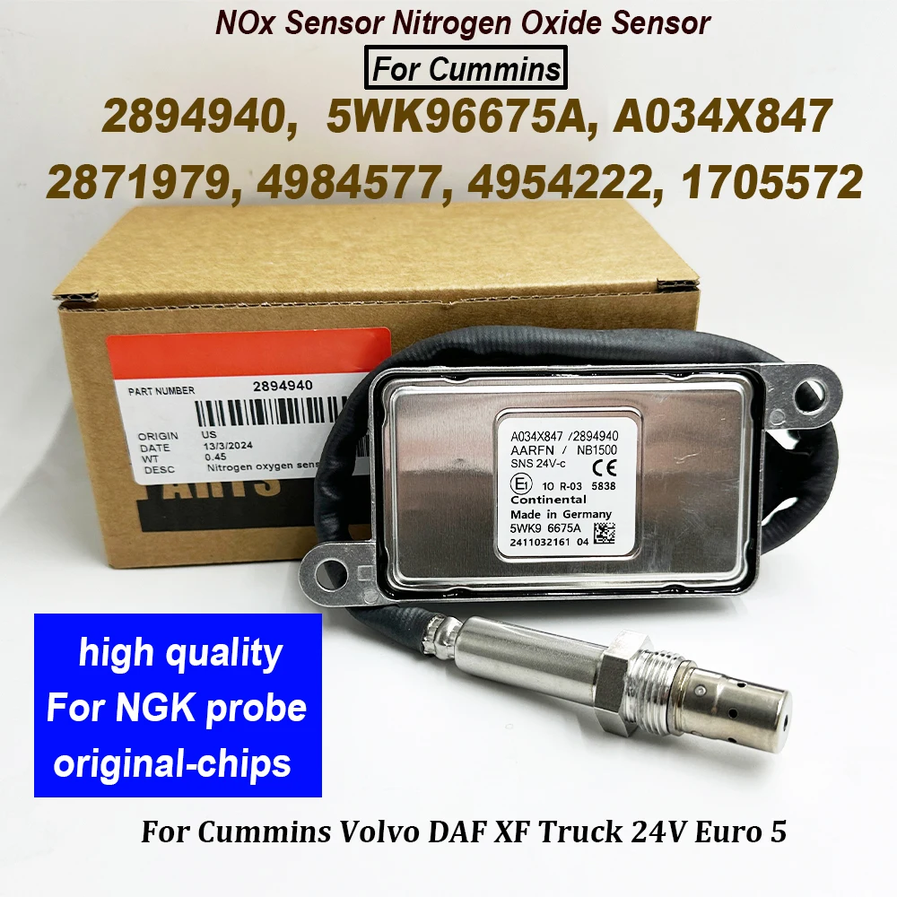 For NGK Probe 2894940 5WK96675A A034X847 NOX Nitrox Oxygen Sensor 2871979 4984577 4954222 1705572 For Cummins Volvoo DAF XF 24V