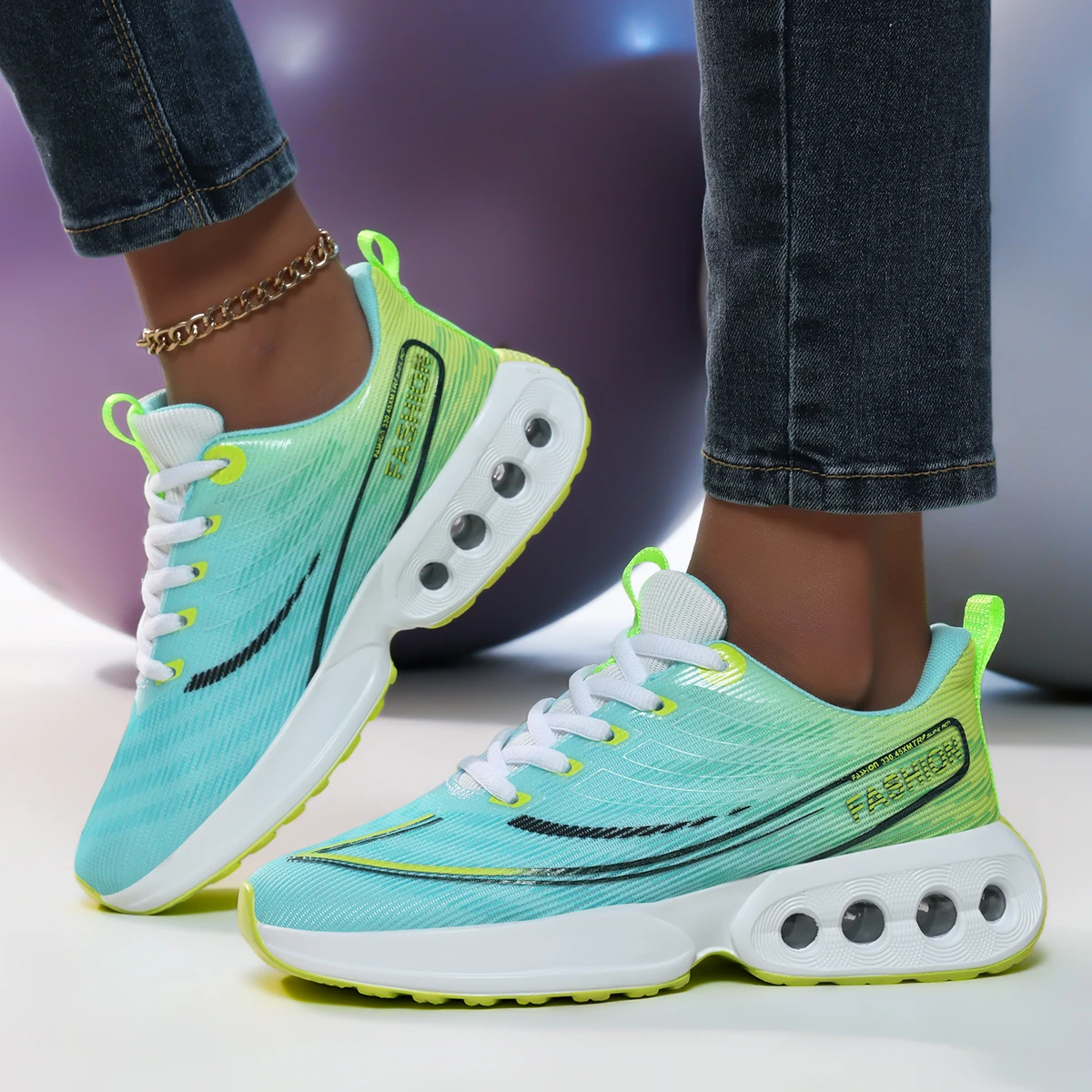 

Women Sports Shoes Lightweight Rebound Cushioning Flat Casual Running Shoes Fashion Lace Up Outdoor Anti Slip Fitness Shoes