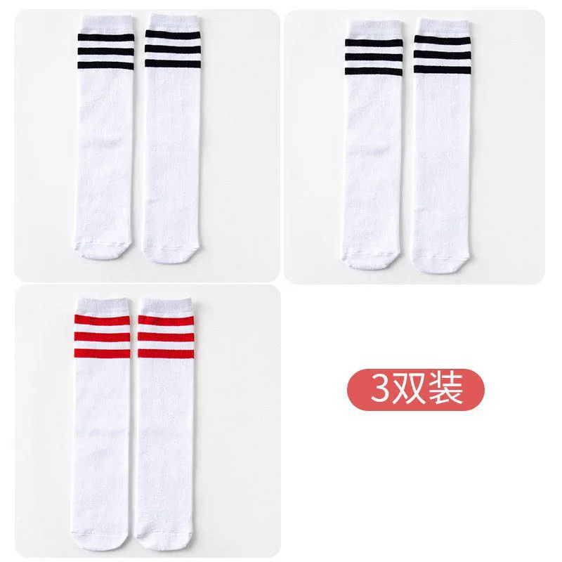 1/2/3Pairs Kinder Mädchen Kniehohe Baumwolle Socken Schwarz Weiß Drei-Linie Gestreiften Laufsport socken Fußball Golf Sport Socken – Detail 27