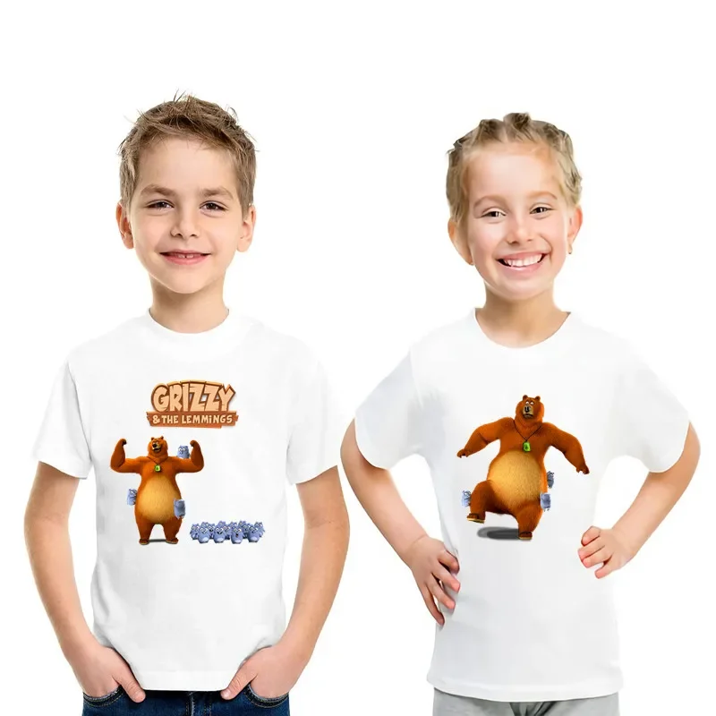 Kaus anak laki-laki anak perempuan bayi lucu T-shirt lucu gambar Beruang Beruang Grizzy pakaian musim panas anak-anak T shirt Atasan anak-anak, HKP5426