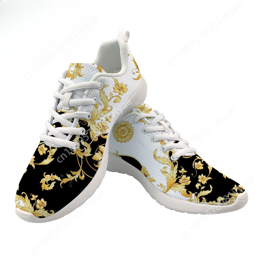 Custom Nieuwe Mannen Schoenen Luxe Gouden Europese Bloemenprint Casual Vrouwen Sneakers Merk Designer Lace Up Sportschoenen Dropshipping