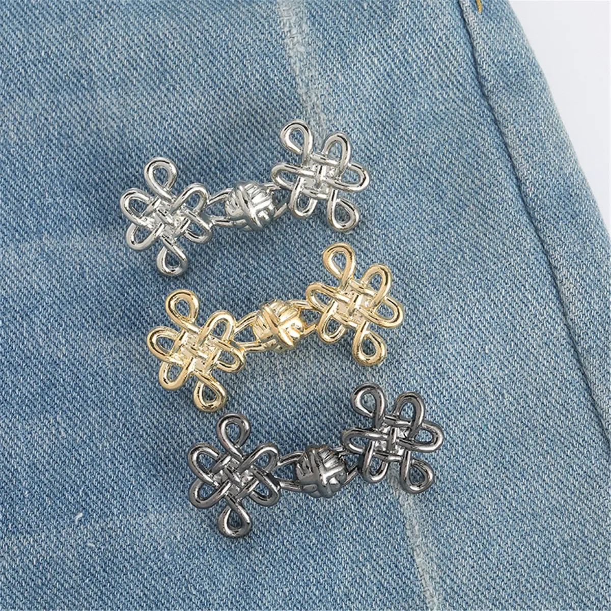 Beautiful Chinese Knot Tightener Waist Buckle for Jeans, No Sewing Required Butterfly Button Adjuster for Pants and Skirts Waist