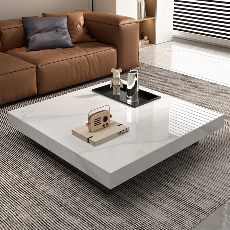 

Italian minimalist square rock slab coffee table living room home light luxury modern simplicity designer suspension high sense