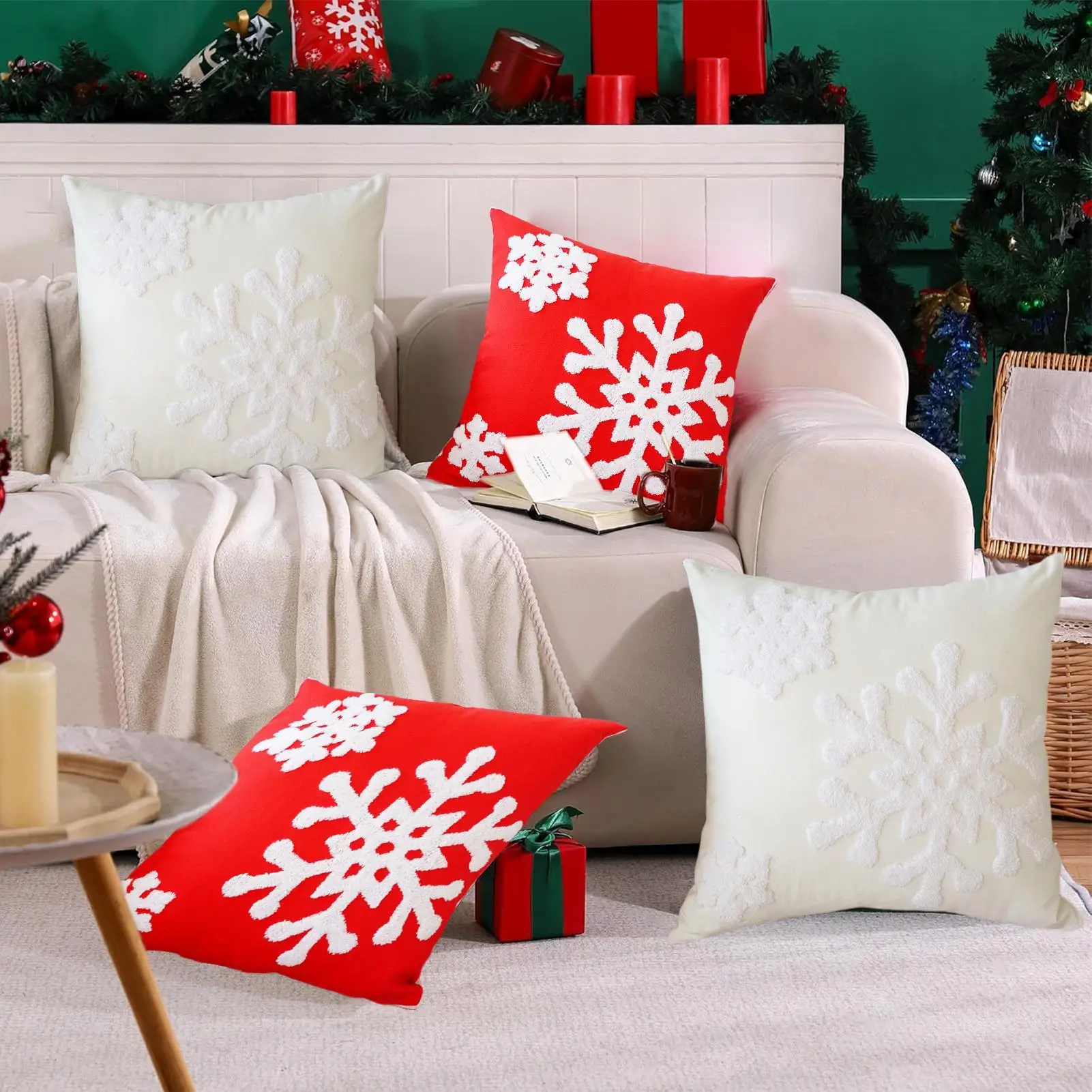 Christmas Throw Pillow Covers 18x18 Inch Snowflake Washable Snowflake Christmas Pillow Cover Cushion Cases For Bedroom Couch Bed