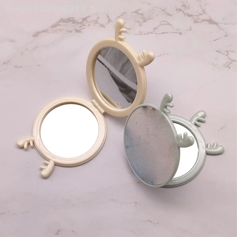 Double-Side Foldable Makeup Mirror Mini Cartoon Flowers Rabbit Ears Cosmetic Mirror Girls Portable Pocket Vanity Mirror