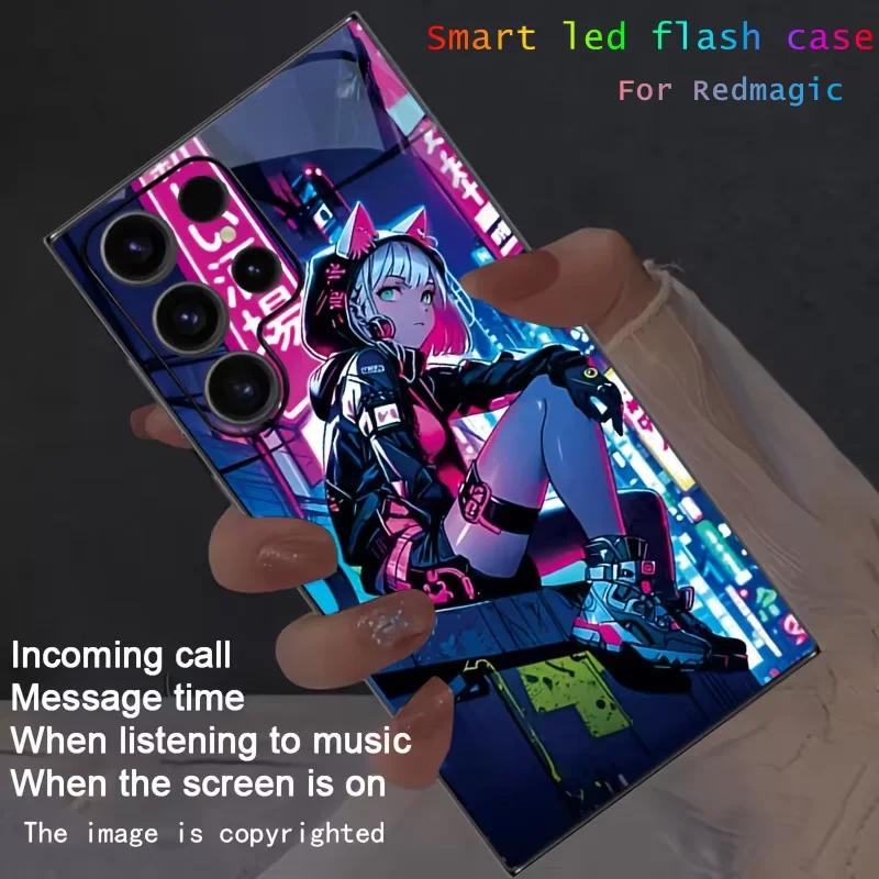 Neon City Cat Ear Girl Colorful Flash LED Cases Cover For Red Magic 11 10 10s 9 9s 8 8s Pro Plus 10air Cool Fundas