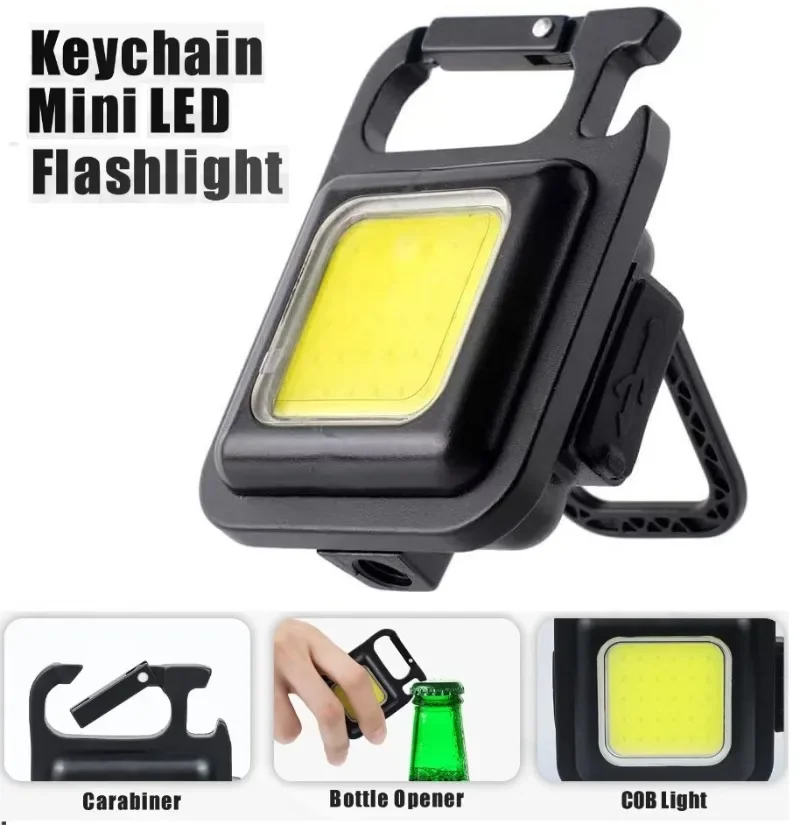 Mini LED Flashlight Work Light Portable Pocket Flashlight Keychains USB Rechargeable For Outdoor Camping Small Corkscrew