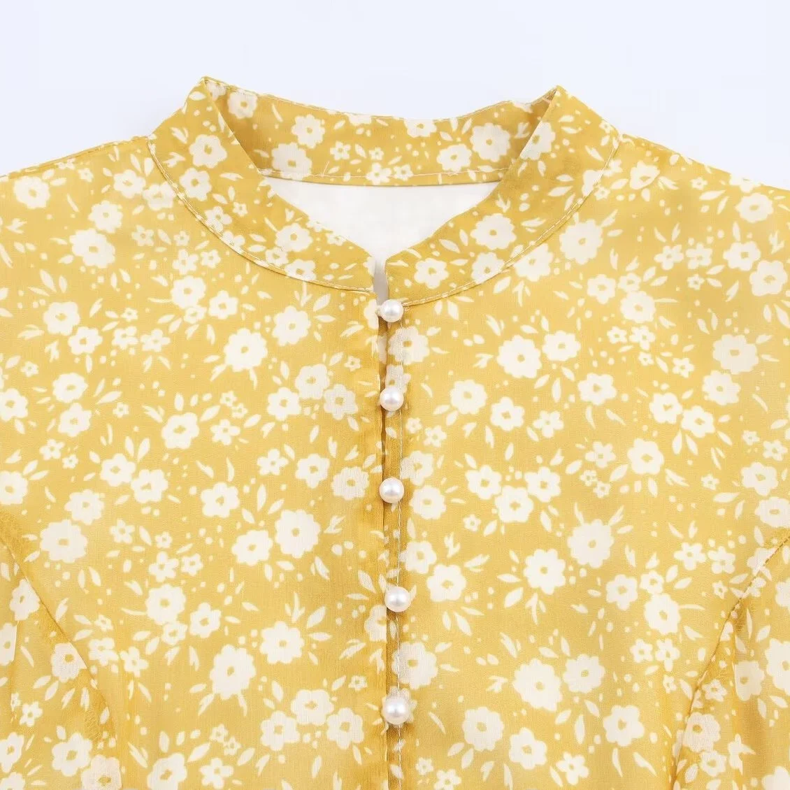 ZBZA Spring New Women's Faion Design Single Button Chiffon Floral Dr Cleanfit H Version Long Sve Ladies Ciwalk