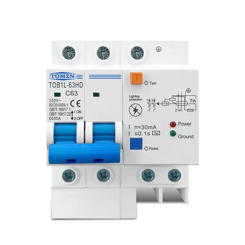 2025 New + Residual Current Circuit Breaker Main Switch with Surge Protector RCBO MCB with -Protection SPD 63A