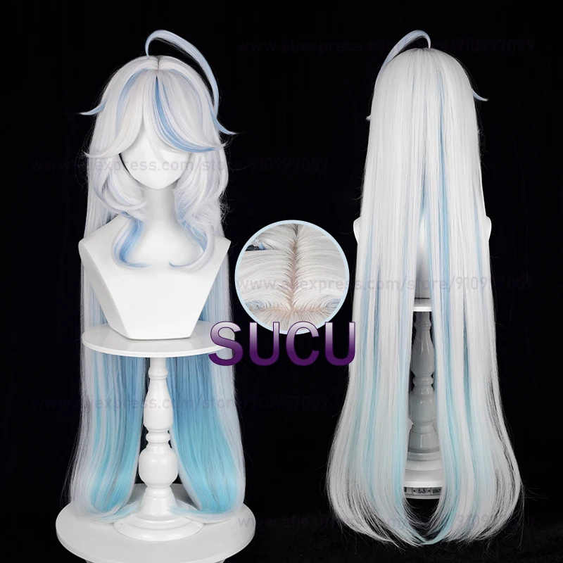 

Focalors Cosplay Wig Furina Wig 100cm Silver White Blue Gradient Hair Anime Heat Resistant Synthetic Wigs