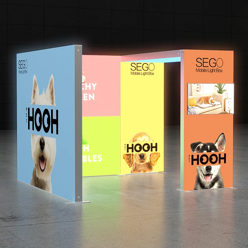 Scatola luminosa mobile SEGO in alluminio modulare di alta qualità 10x10ft Scatole luminose per esposizione di esposizioni commerciali Supporto per cabina espositiva facile da montare