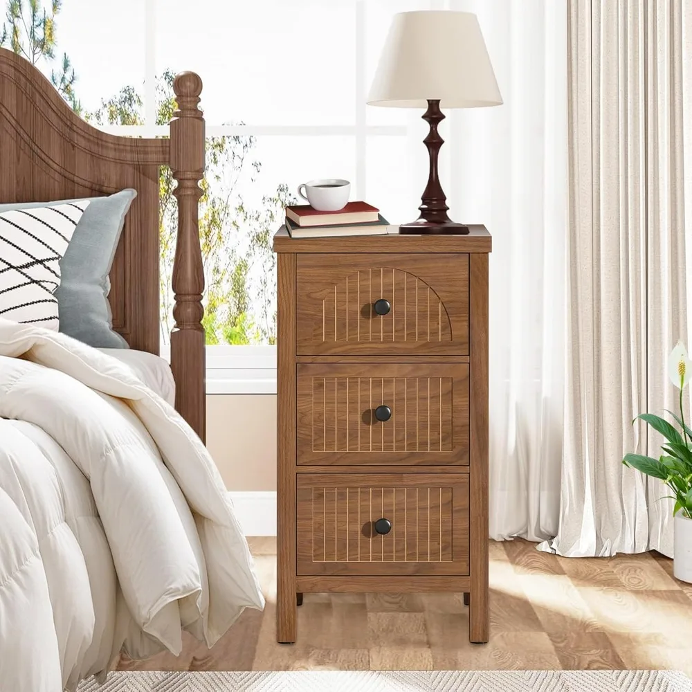 Mid-Century Modern 3-Drawer Wooden Nightstand for Bedroom Storage