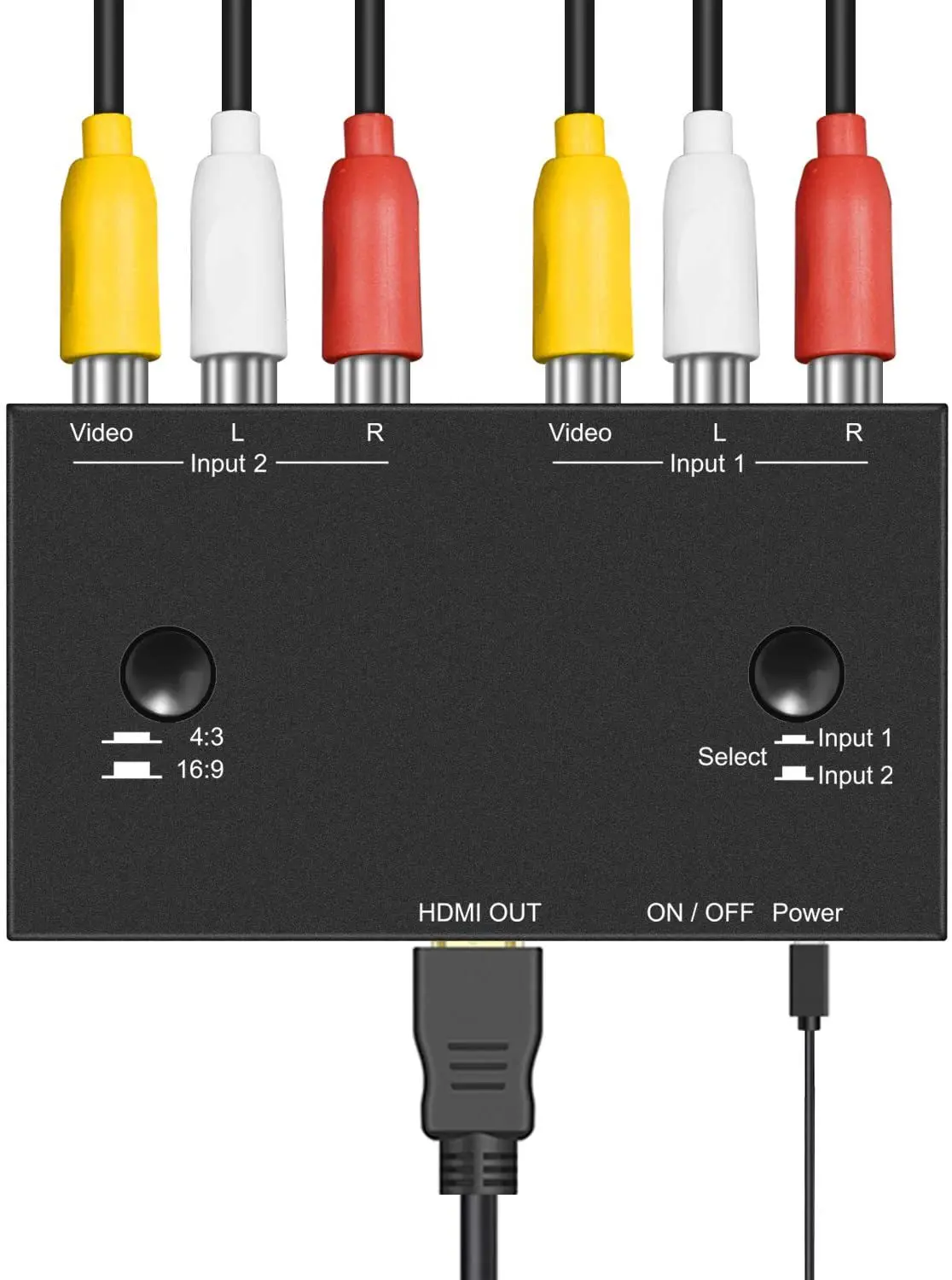 AV to HDMI Converter Video Converter Support PAL/NTSC 1080P RCA Adapter Dual AV to HDMI-compatible Switch for DVD PS2/3