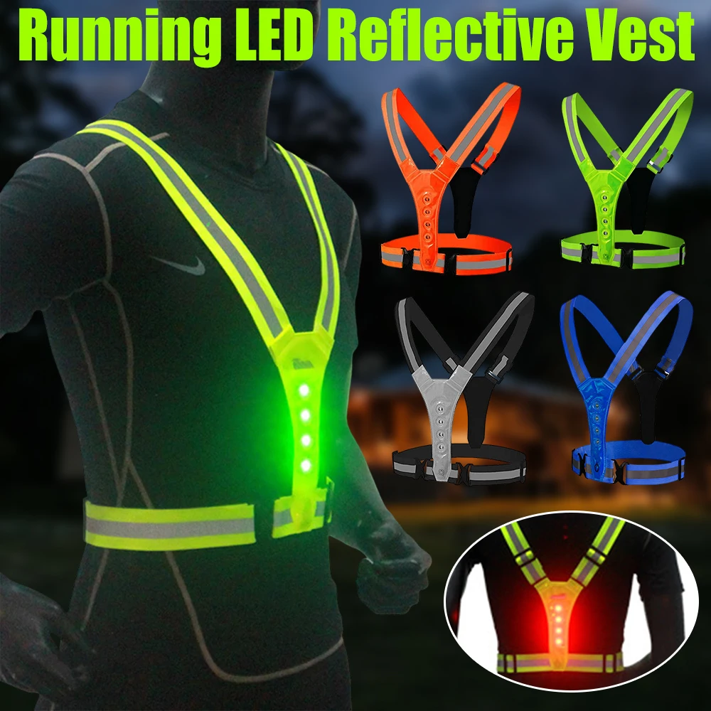 

Running LED Reflective Vest Outdoor Luminous Reflective Vest Elastic V-Shaped High Visibility Night Running Cycling Safety Vests