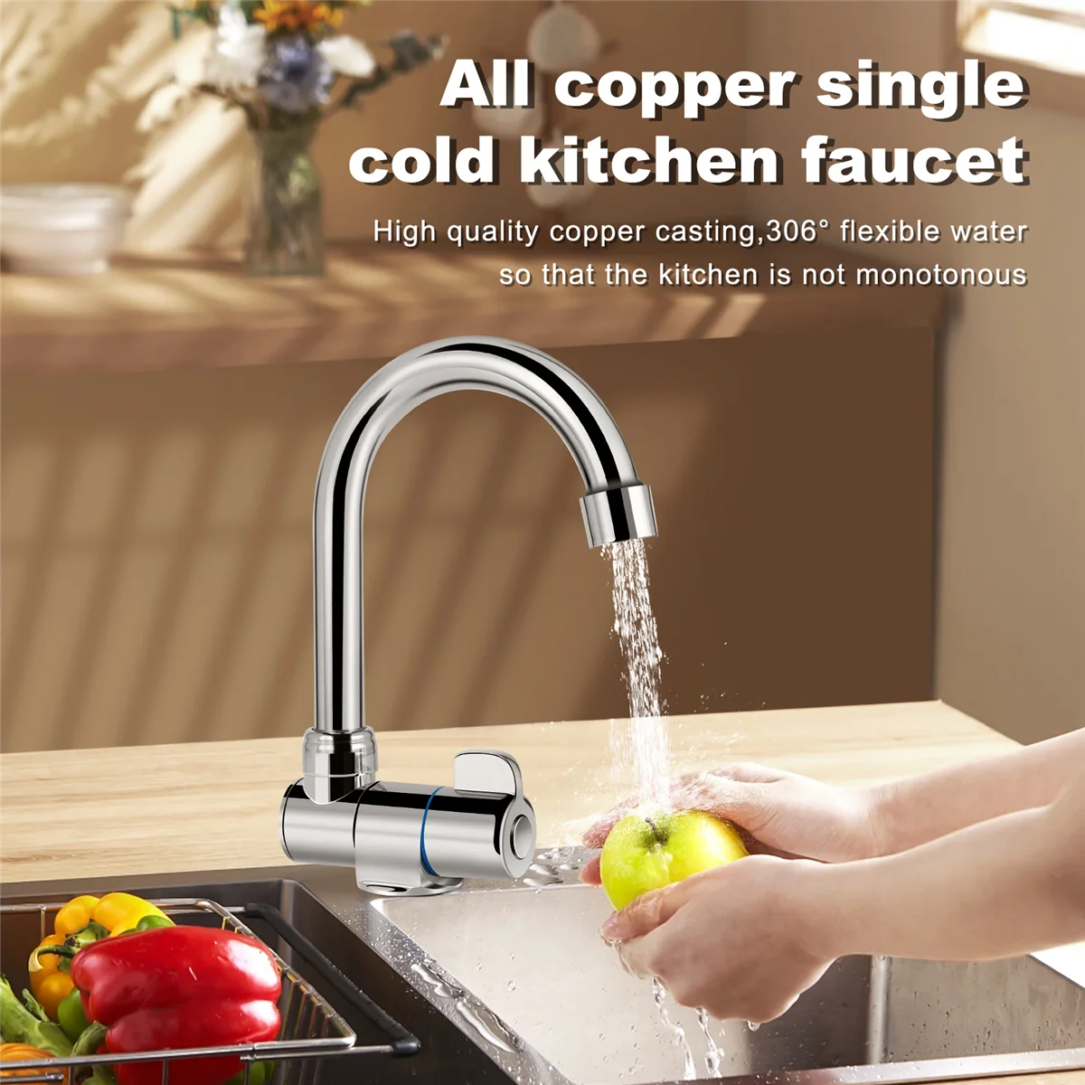 Grifo de lavabo de cobre giratorio, cubierta fría, cocina, caravana plegable, baño, barco marino, cubierta, Camper