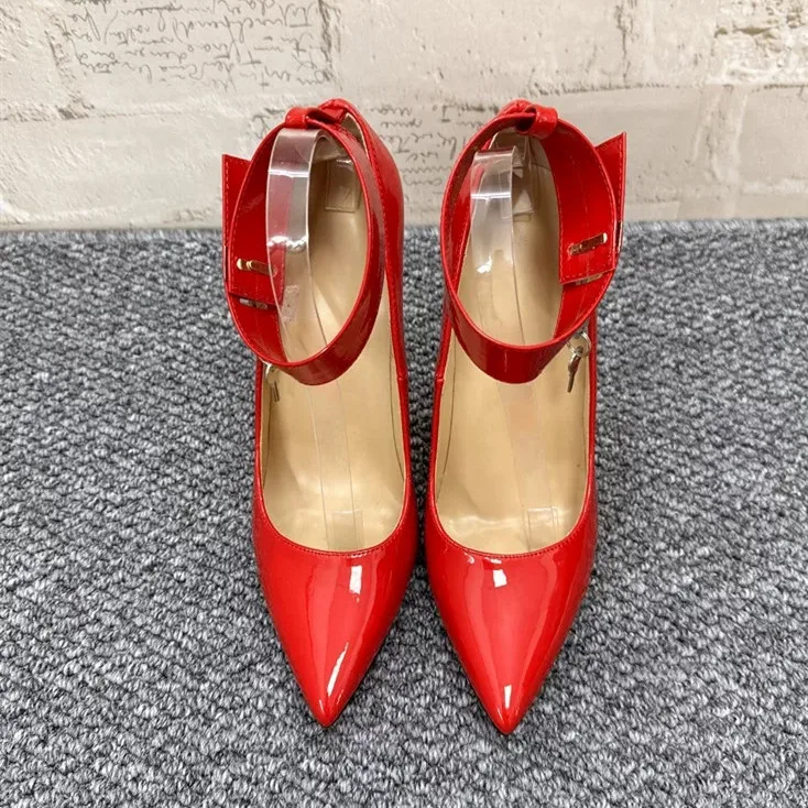 

Lady Nightclub Pole Dance Shoes Super High Heel Pumps with Lock Ankle Buckle Strap Pointed Toe Women 14Cm Stilettos Sandals