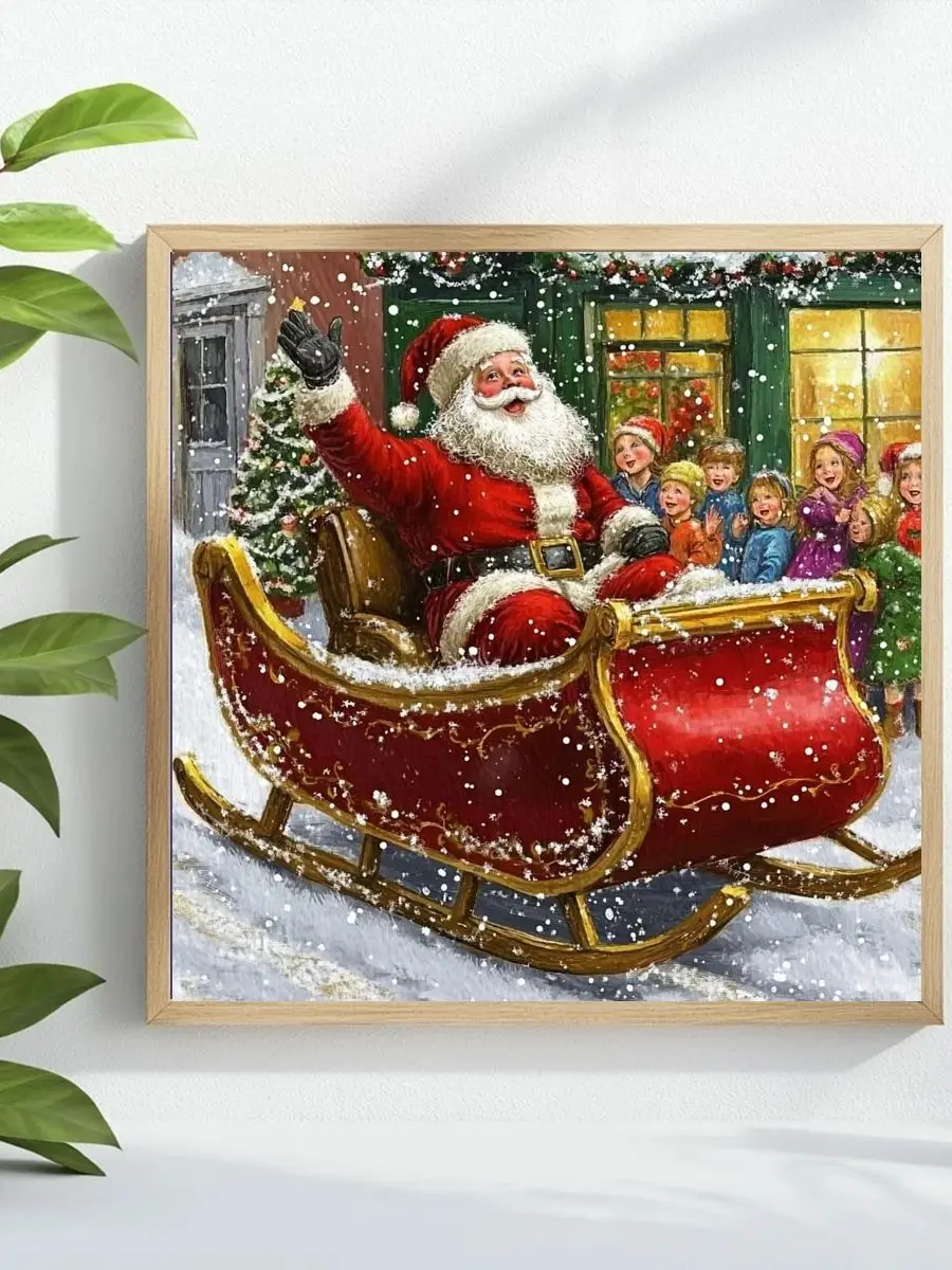 1 Stück 40x40 cm/15,74 Zoll Weihnachtsmann Kreuzstich-Set DIY-Kit 11CT/14CT Vollstickerei Joy Sunday – Detail 1