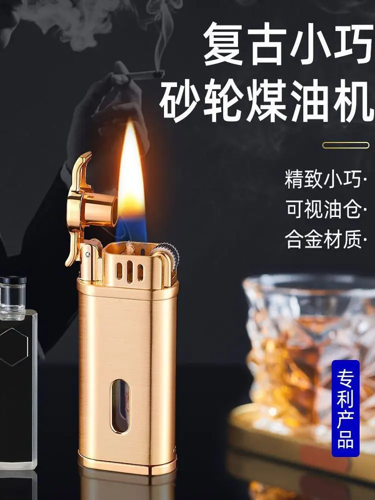 

retro grinding wheel lighter can replace oil compartment metal portable personalized creative lettering gift tide