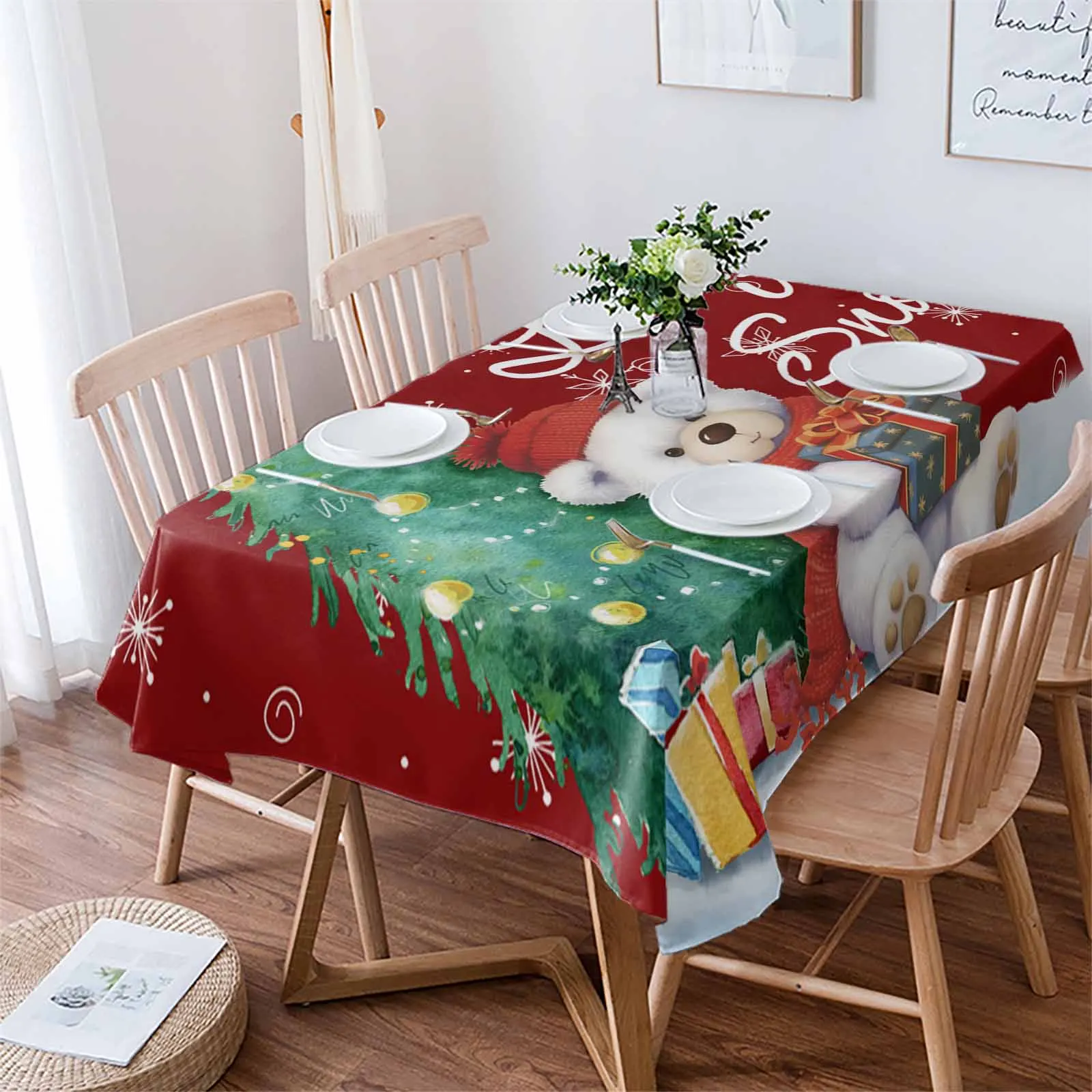 Christmas Snowflakes Retro Koala Tablecloths Waterproof Kitchen Coffee Table For Living Room Home Decor Dining Table