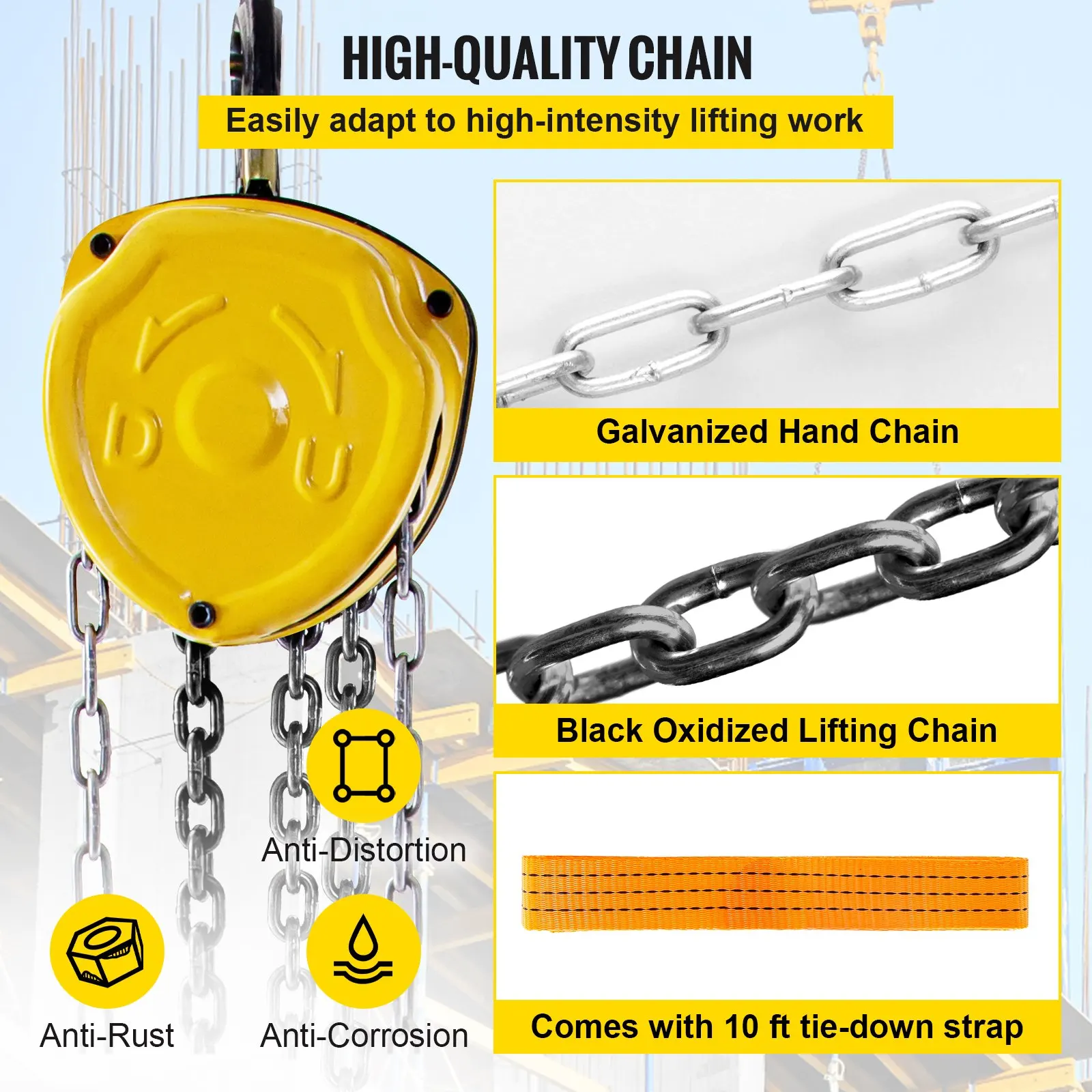 2200lbs/1ton Manual Hoist Chain Block Engine Chain Hoist With Lifting Rope