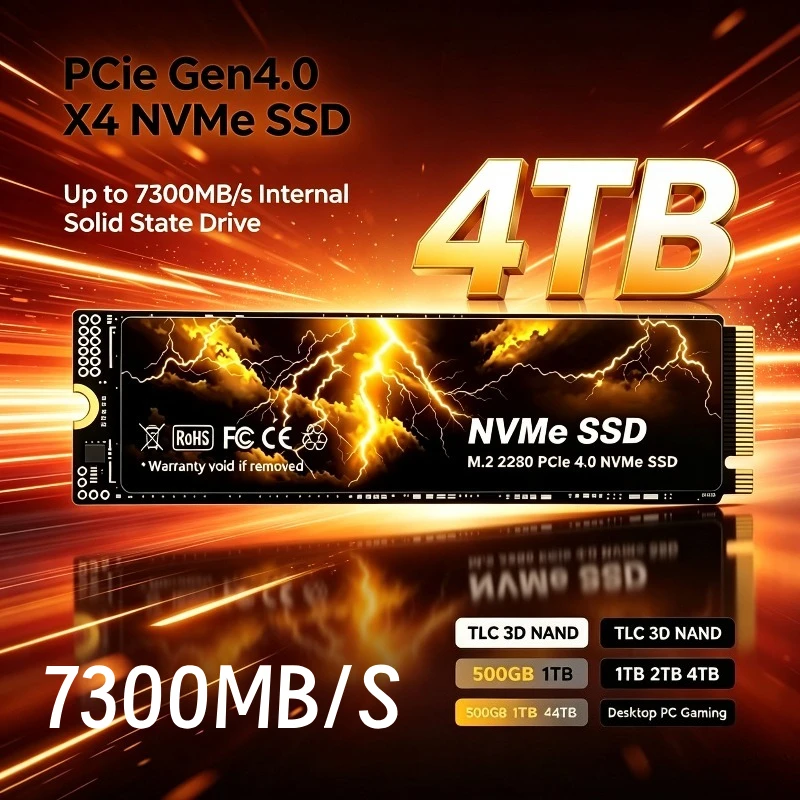 NVMe SSD PCIe Gen4.0 X4 M.2 2280 Up to 7300MB/s TLC 3D NAND Internal Solid State Drive 500GB 1TB 2TB 4TB Desktop PC Gaming