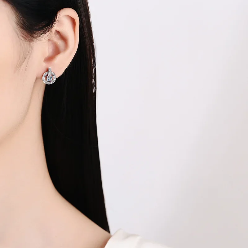 S925 Pure Silver Ear Studs Mosonite Round Bag Lock Buckle Border Earrings 1 Carat D Color Wedding Jewelry Wholesale