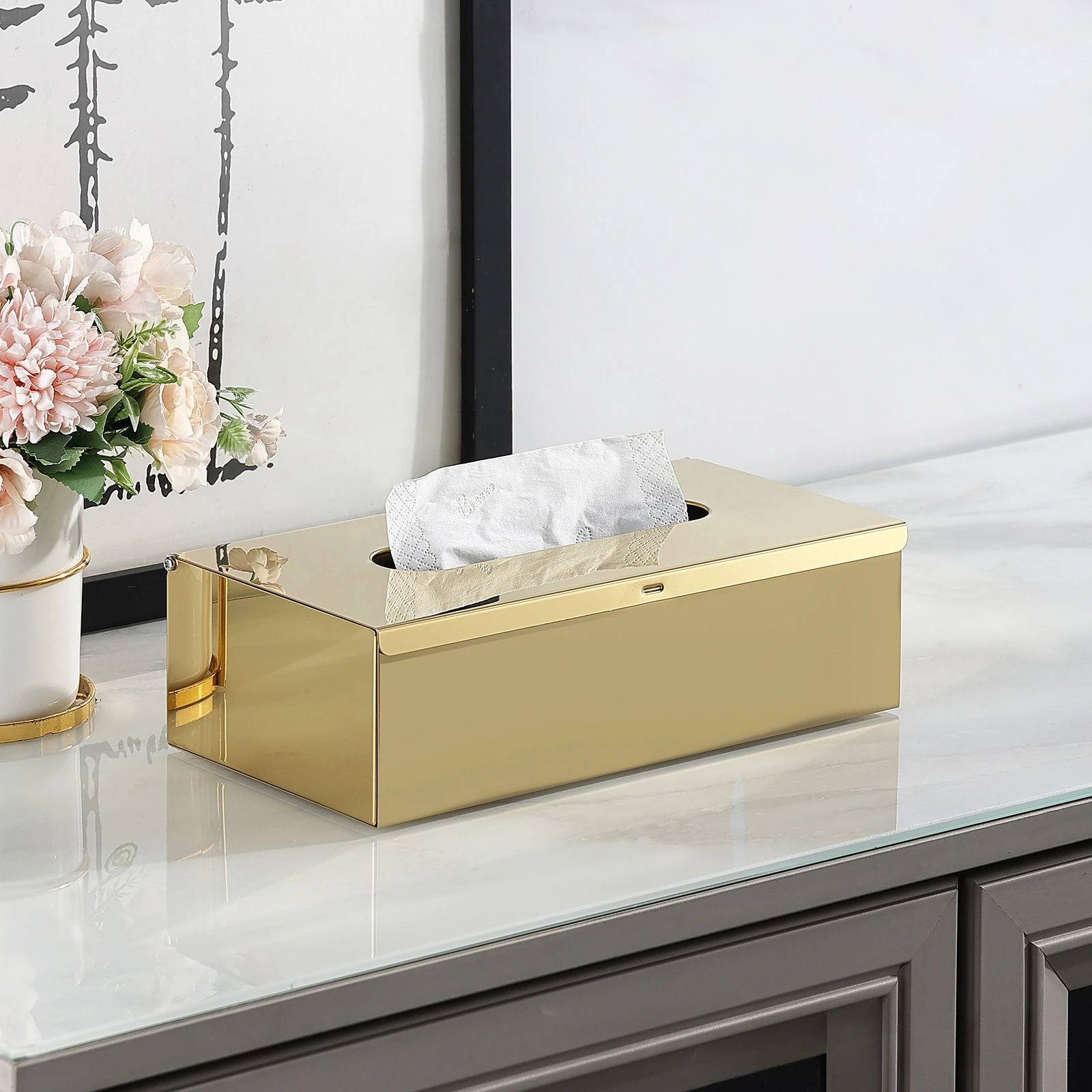 Stainless Steel Countertop Pumping Carton Dining Room Living Room Tissue Box Hotel Household Wall-mounted Rectangular Rack