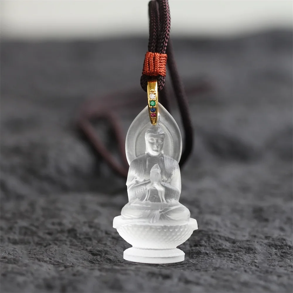 Traditional Chinese Style Frosted Glaze Vairocana Buddha Pendant Necklace Lucky Blessing Patron Saint Amulet Jewelry For Good
