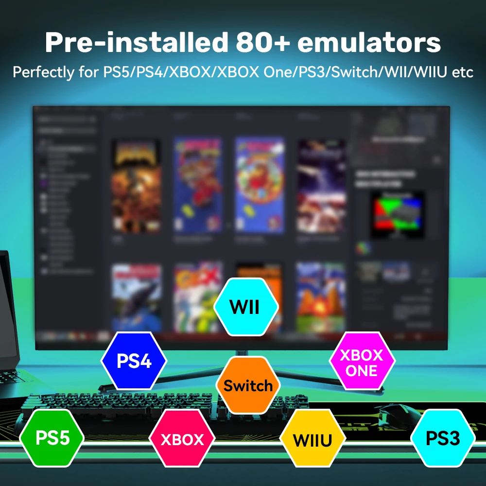 وحدة تحكم ألعاب SSD سعة 1 تيرابايت وحدة تحكم ألعاب Playnie & Retrobat لأجهزة PS5/PS4/PS3/XBOX/Switch/Wii/WiiU مع ألعاب 16191 للكمبيوتر الشخصي/الكمبيوتر المحمول
